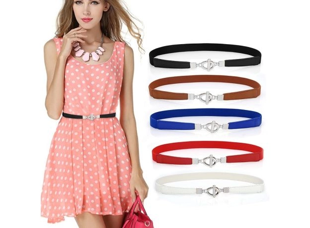 ELASTIC WOMEN BELTS STRAP THIN SKINNY LADIES DRESS WAIST BELT LEATHER GOLD BUCKLE FEMALE RED BELTS