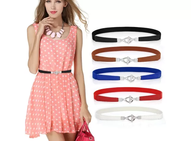 ELASTIC WOMEN BELTS STRAP THIN SKINNY LADIES DRESS WAIST BELT LEATHER GOLD BUCKLE FEMALE RED BELTS