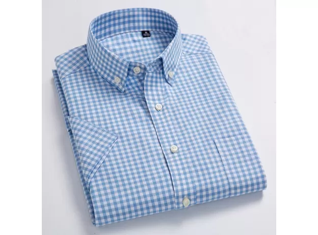 SUMMER SHORT SLEEVE PLAID SHIRTS FASHION MEN BUSINESS FORMAL CASUAL SHIRTS 100% COTTON SLIM FIT SHIRTS