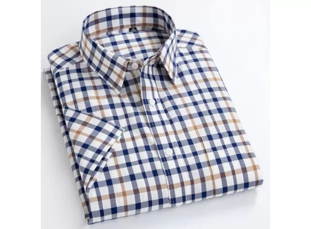 SUMMER SHORT SLEEVE PLAID SHIRTS FASHION MEN BUSINESS FORMAL CASUAL SHIRTS 100% COTTON SLIM FIT SHIRTS