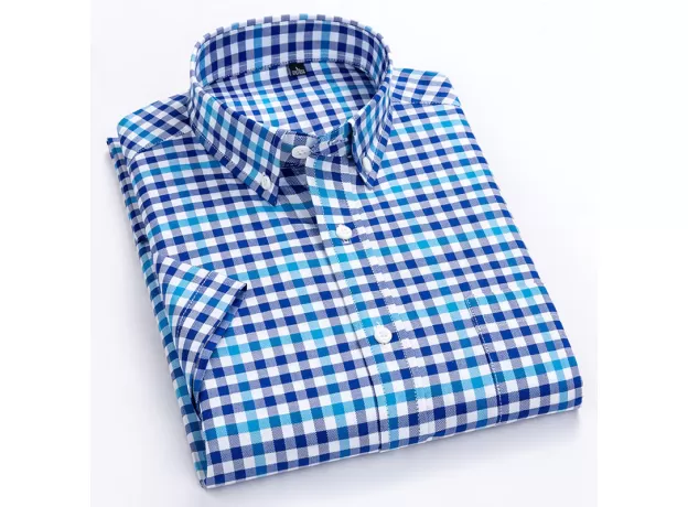 SUMMER SHORT SLEEVE PLAID SHIRTS FASHION MEN BUSINESS FORMAL CASUAL SHIRTS 100% COTTON SLIM FIT SHIRTS