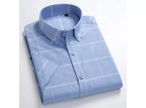 SUMMER SHORT SLEEVE PLAID SHIRTS FASHION MEN BUSINESS FORMAL CASUAL SHIRTS 100% COTTON SLIM FIT SHIRTS