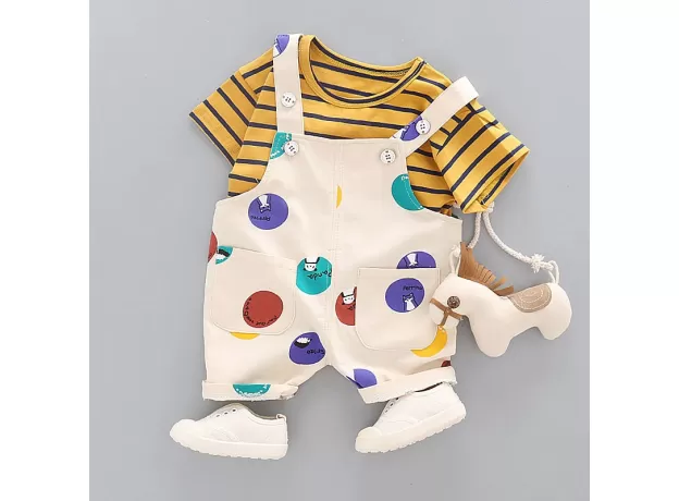 SUMMER BABY SHORT SLEEVE CLOTHING BOYS AND GIRLS COTTON TRACKSUIT STRIPED