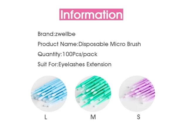 100PCS/BAG DISPOSABLE MICROBRUSH EYELASHES EXTENSION INDIVIDUAL LASH REMOVING SWAB MICRO BRUSH