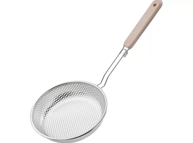 STRAINER NOODLE COOKING SPATULA PASTA OIL SPOON STRAINER KITCHEN TOOL 1 PCS WOODEN HANDLE STAINLESS STEEL