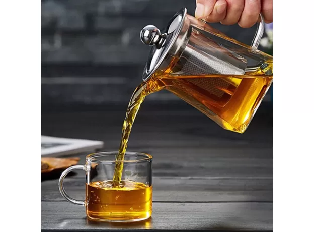 TEAPOT WITH STAINLESS STEEL INFUSER HEATED CONTAINER TEA POT GOOD CLEAR KETTLE SQUARE FILTER BASKETS