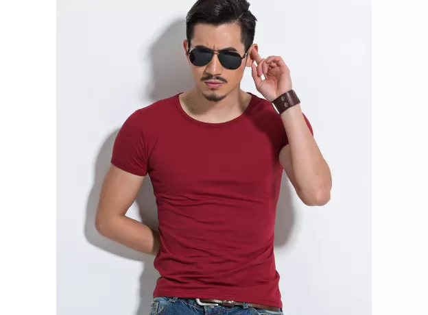 LYCRA MEN'S T SHIRT SHORT SLEEVE T-SHIRT O-NECK SLIM SOLID COLOR HALF SLEEVED TEE SHIRT