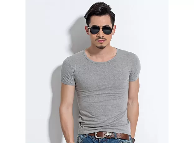 LYCRA MEN'S T SHIRT SHORT SLEEVE T-SHIRT O-NECK SLIM SOLID COLOR HALF SLEEVED TEE SHIRT