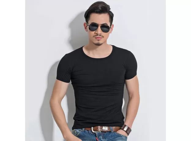 LYCRA MEN'S T SHIRT SHORT SLEEVE T-SHIRT O-NECK SLIM SOLID COLOR HALF SLEEVED TEE SHIRT