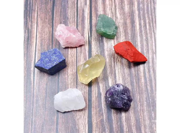 1 SET NATURAL CRYSTAL STONE SEVEN CHAKRAS BLACK CLOTH BAG LARGE GRAIN UNPOLISHED COLLECTION GIFT