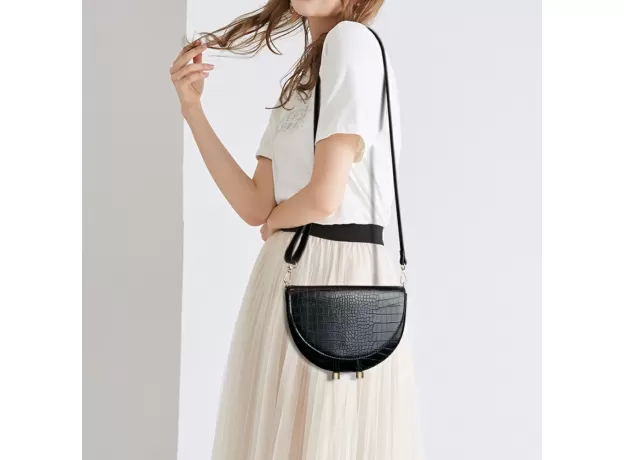 CROSSBODY BAGS FOR WOMEN HALF ROUND MESSENGER BAG PU LEATHER LUXURY HANDBAGS LADY BAGS