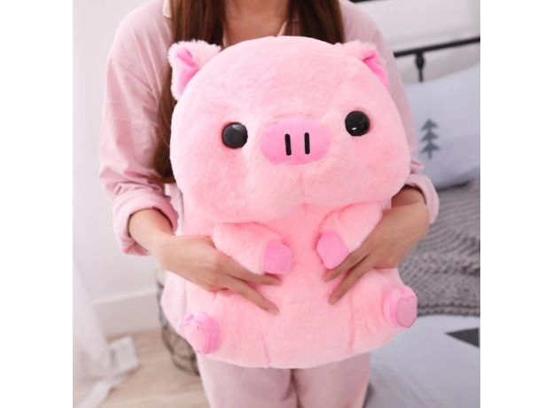 Pink Sitting Pig Big Head Piggy Stuffed Doll Huggable Animal Plush Toy
