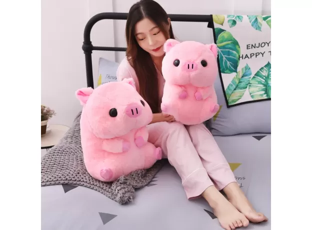 PINK SITTING PIG BIG HEAD PIGGY STUFFED DOLL HUGGABLE ANIMAL PLUSH TOY