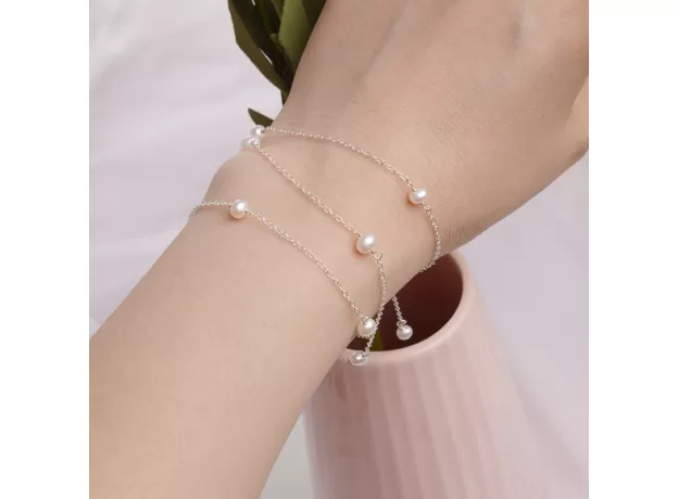 STERLING SILVER CHAIN NECKLACE FOR WOMEN 4-5MM MINI NATURAL FRESHWATER PEARLS