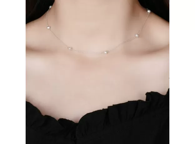 STERLING SILVER CHAIN NECKLACE FOR WOMEN 4-5MM MINI NATURAL FRESHWATER PEARLS