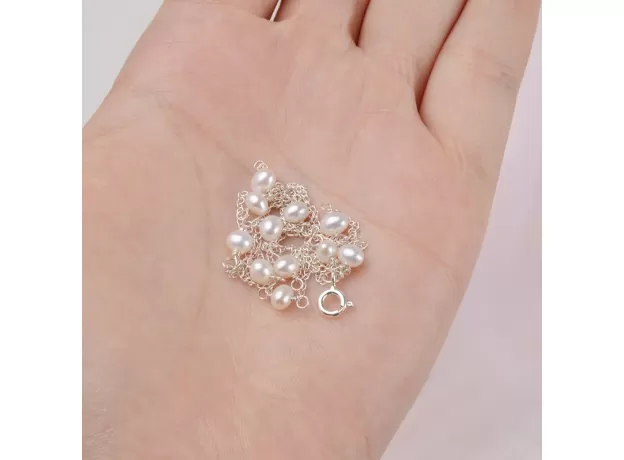 STERLING SILVER CHAIN NECKLACE FOR WOMEN 4-5MM MINI NATURAL FRESHWATER PEARLS