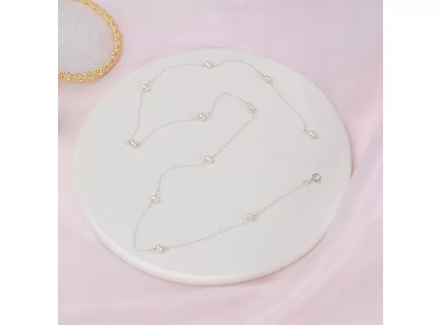 STERLING SILVER CHAIN NECKLACE FOR WOMEN 4-5MM MINI NATURAL FRESHWATER PEARLS