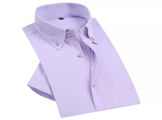 SUMMER SMART CASUAL DIAMOND BUTTONS MENS DRESS SHIRT WHITE SHORT SLEEVE
