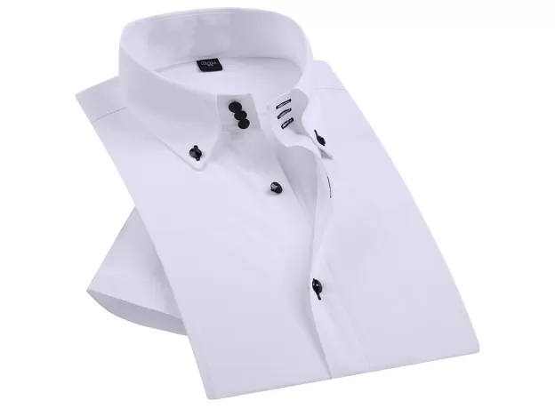 SUMMER SMART CASUAL DIAMOND BUTTONS MENS DRESS SHIRT WHITE SHORT SLEEVE