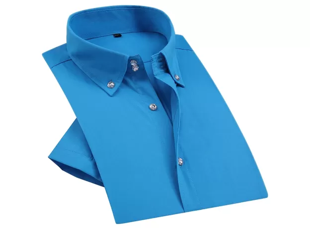 SUMMER SMART CASUAL DIAMOND BUTTONS MENS DRESS SHIRT WHITE SHORT SLEEVE