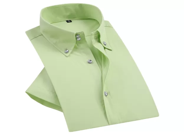 SUMMER SMART CASUAL DIAMOND BUTTONS MENS DRESS SHIRT WHITE SHORT SLEEVE