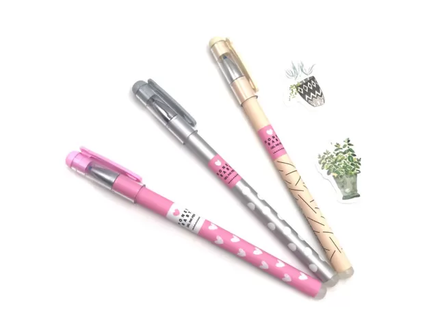 3 PCS/SET HEART DOTS ERASABLE PEN BLUE / BLACK INK CUTE BALLPOINT PEN