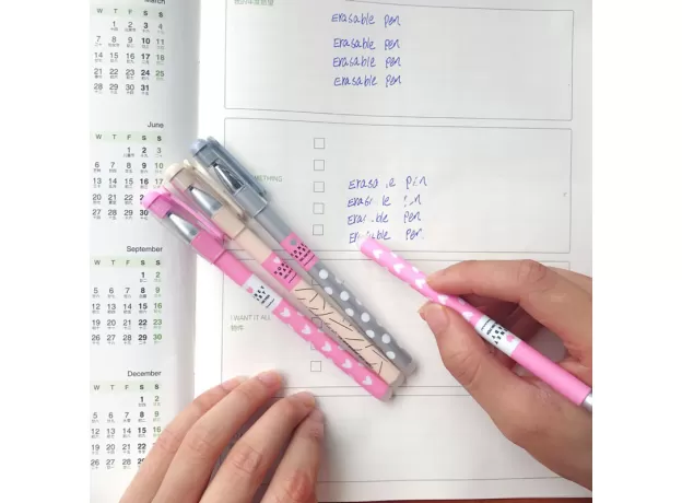 3 PCS/SET HEART DOTS ERASABLE PEN BLUE / BLACK INK CUTE BALLPOINT PEN
