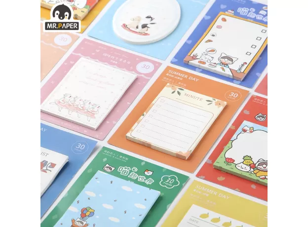 MR.PAPER 30PCS 12 DESIGN SUMMER DAY CAT ADORABLE ANIMAL NOTES STATIONERY