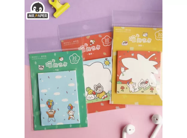 MR.PAPER 30PCS 12 DESIGN SUMMER DAY CAT ADORABLE ANIMAL NOTES STATIONERY