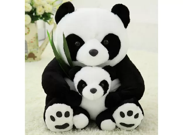 25CM GOOD QUALITY SITTING MOTHER AND BABY PANDA PLUSH TOYS STUFFED PANDA DOLLS