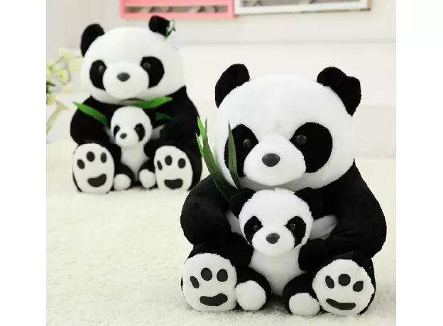 25CM GOOD QUALITY SITTING MOTHER AND BABY PANDA PLUSH TOYS STUFFED PANDA DOLLS