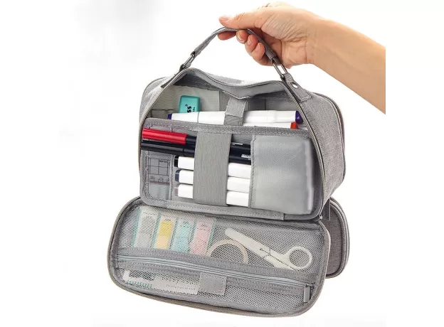 DOUBLE LAYER LARGE CAPACITY PENCIL CASE PENCIL BAG PORTABLE PEN BRUSHES POUCH BOX