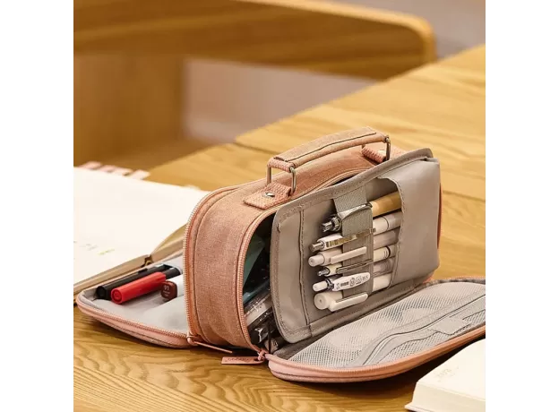 DOUBLE LAYER LARGE CAPACITY PENCIL CASE PENCIL BAG PORTABLE PEN BRUSHES POUCH BOX