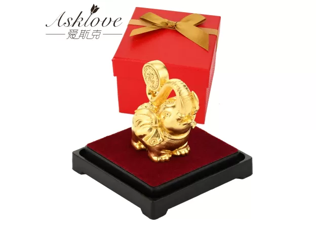 ELEPHANT FENG SHUI DECOR 24K GOLD FOIL ELEPHANT STATUE FIGURINE OFFICE ORNAMENT CRAFTS