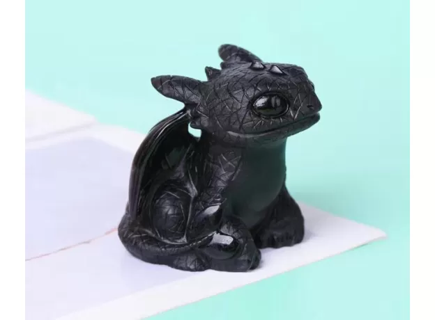NATURAL OBSIDIAN QUARTZ TOOTHLESS DRAGON HAND CARVED CRYSTAL POLISHED QUARTZ HEALING STONES