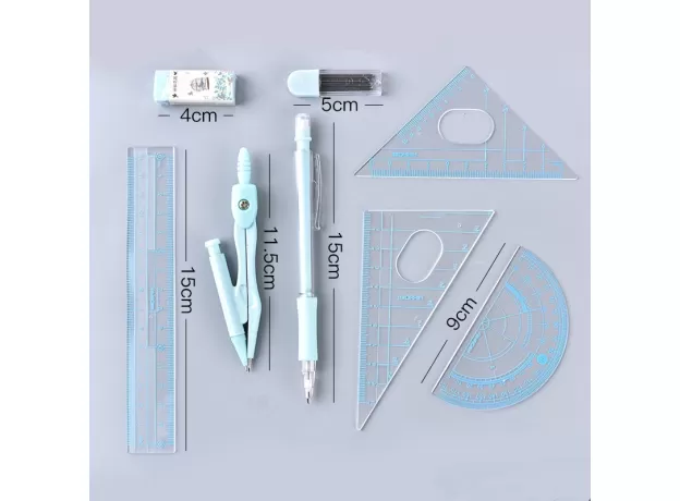 STUDENT COMPASSES PENCIL RULER PROTRACTOR SET GEOMETRY DRAWING TOOL SCHOOL