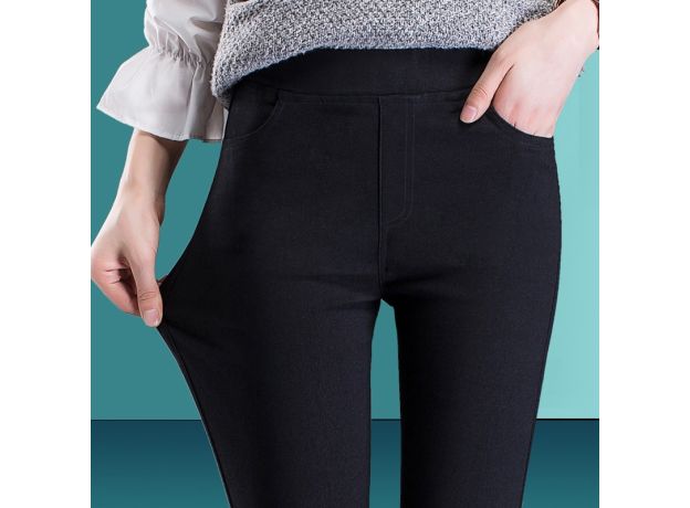 Women Pencil Pants Casual Elastic Waist Skinny Trousers Plus Size Black White Stretch Pants