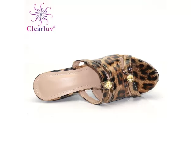 LEOPARD PRINT HIGH HEEL SANDALS ITALIAN DESIGN RHINESTONE MATCHING HIGH HEEL LADIES