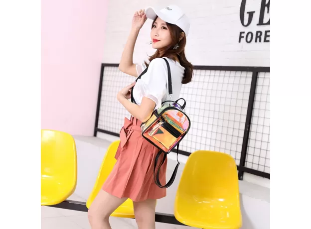 TRANSPARENT PVC  MINI CLEAR BACKPACK FOR WOMEN SHOULDER BAG CANDY COLORFUL TRAVEL TRANSPARENT WATERPROOF