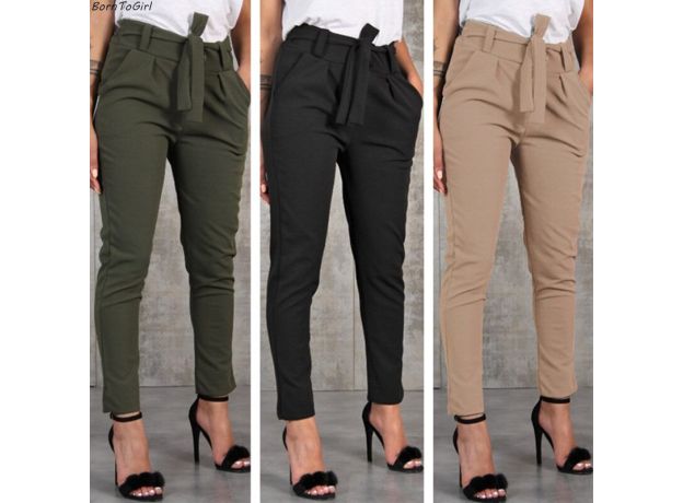 Casual Slim Chiffon Thin Pants For Women High Waist Black Khaki Green Pants