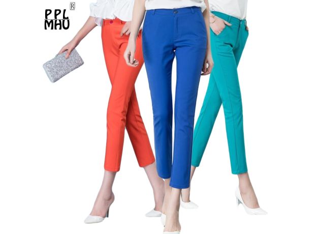 Women Spring Cute 20 Candy Colors Pencil Pants Elegant Basic Stretch Big Size Mom Pants Leggings Pants