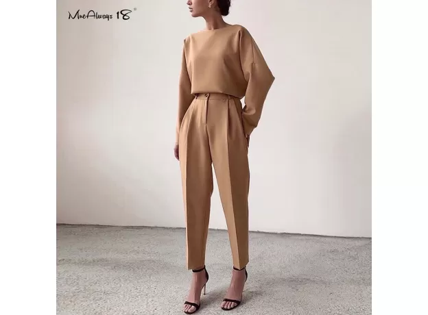 VINTAGE ZIPPER KHAKI TROUSERS WOMEN HIGH WAIST OFFICE PANTS LADIES BROWN TROUSERS WORK WEAR