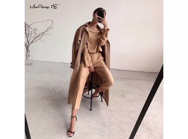 VINTAGE ZIPPER KHAKI TROUSERS WOMEN HIGH WAIST OFFICE PANTS LADIES BROWN TROUSERS WORK WEAR