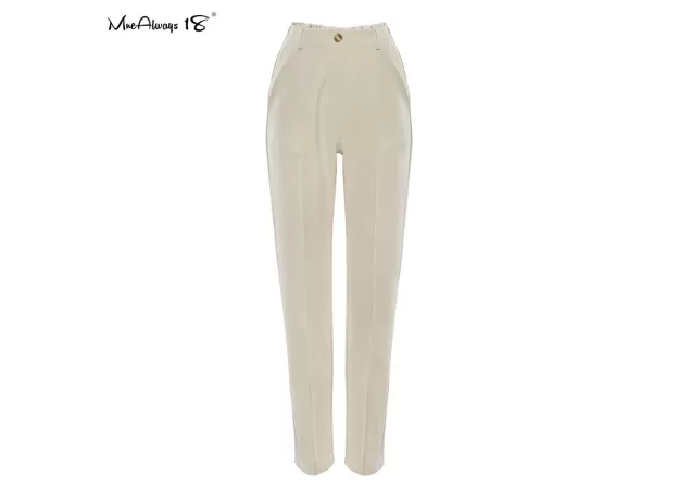 VINTAGE ZIPPER KHAKI TROUSERS WOMEN HIGH WAIST OFFICE PANTS LADIES BROWN TROUSERS WORK WEAR