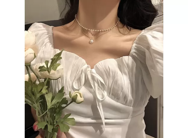 NEW DOUBLE LAYER CHAIN GOLD CHOKER NECKLACE WOMEN KOREAN STYLE PEARL PENDANT NECKLACE