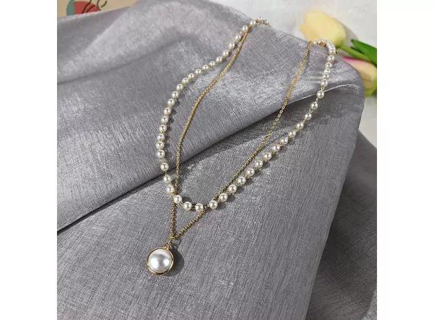 NEW DOUBLE LAYER CHAIN GOLD CHOKER NECKLACE WOMEN KOREAN STYLE PEARL PENDANT NECKLACE