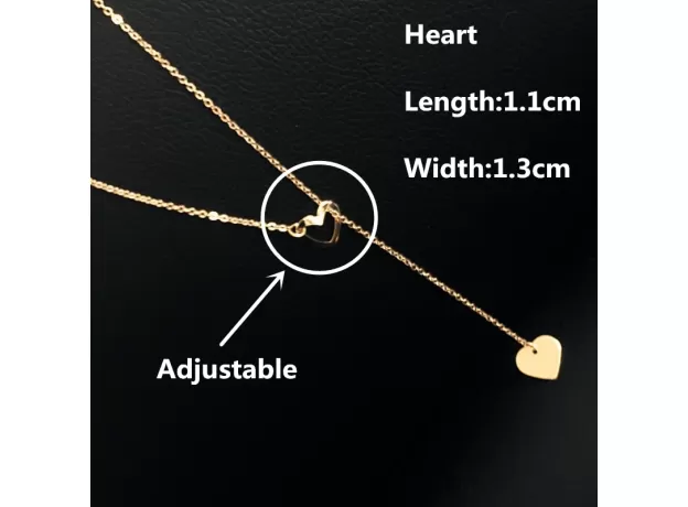 2PC FASHION JEWELRY GOLD COLOR LOVE HEART LONG PENDANT NECKLACE ADJUSTABLE CHAIN NECKLACE FOR WOMEN