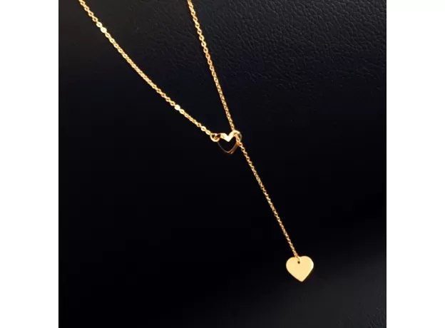 2PC FASHION JEWELRY GOLD COLOR LOVE HEART LONG PENDANT NECKLACE ADJUSTABLE CHAIN NECKLACE FOR WOMEN