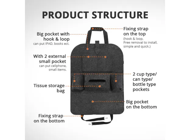 1PC UNIVERSAL CAR BACK SEAT STORAGE BAG ORGANIZER TRUNK ELASTIC FELT STORAGE BAG