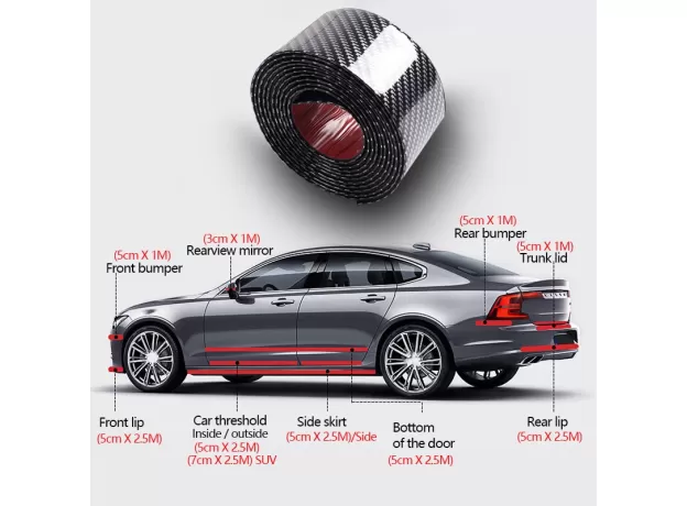 CAR STICKERS BUMPER STICKER PROTECTOR CAR DOOR SILL STICKERS CARBON FIBER RUBBER BODY TAPE
